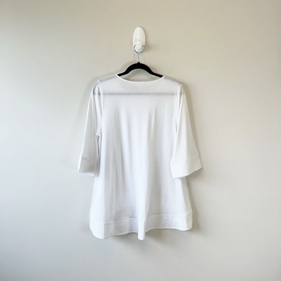 J Jill x Christian Siriano Mixed Media Top White Curved Hi Low Hem Petite Medium - Picture 4 of 10